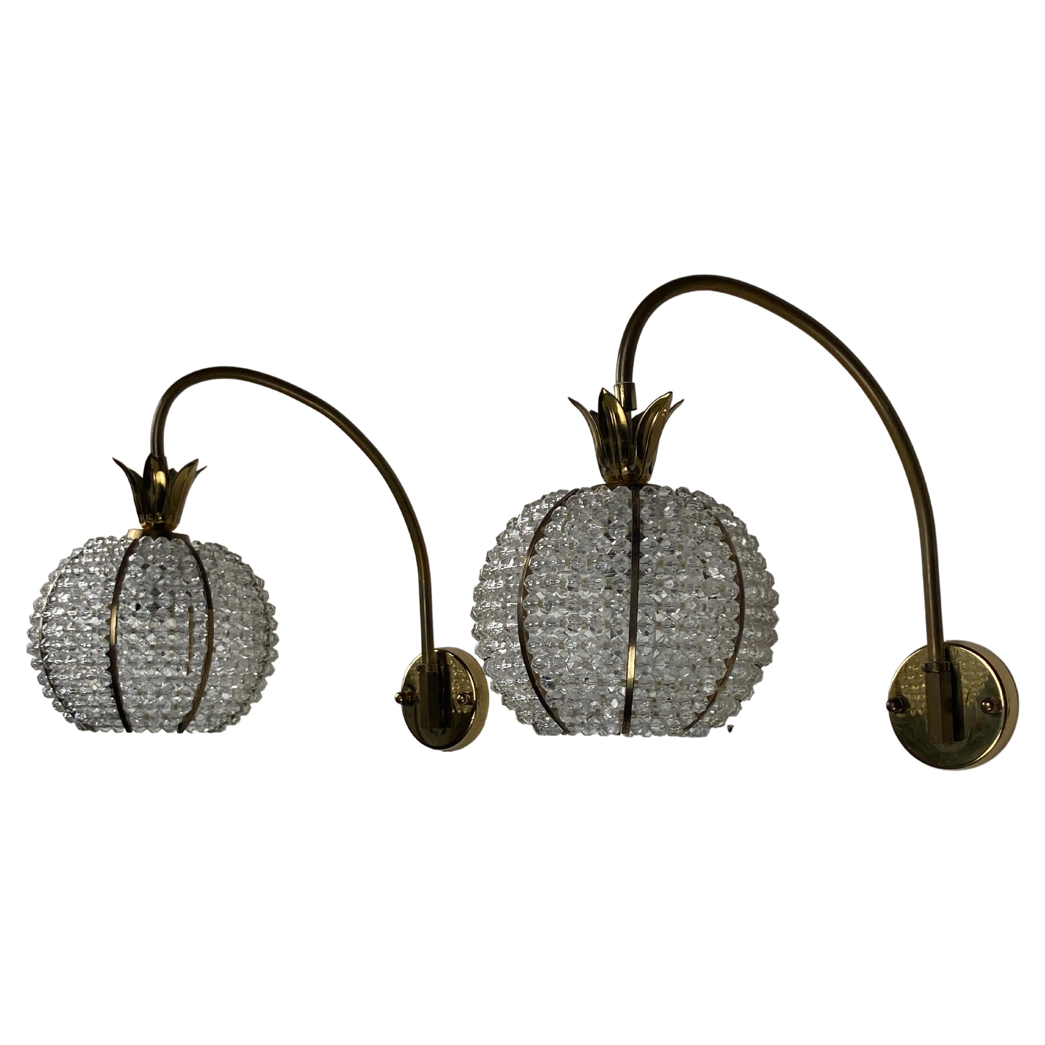 Pair pine apple wall sconces by Emil Stejnar for Rupert Nikoll, Austria 1960s For Sale