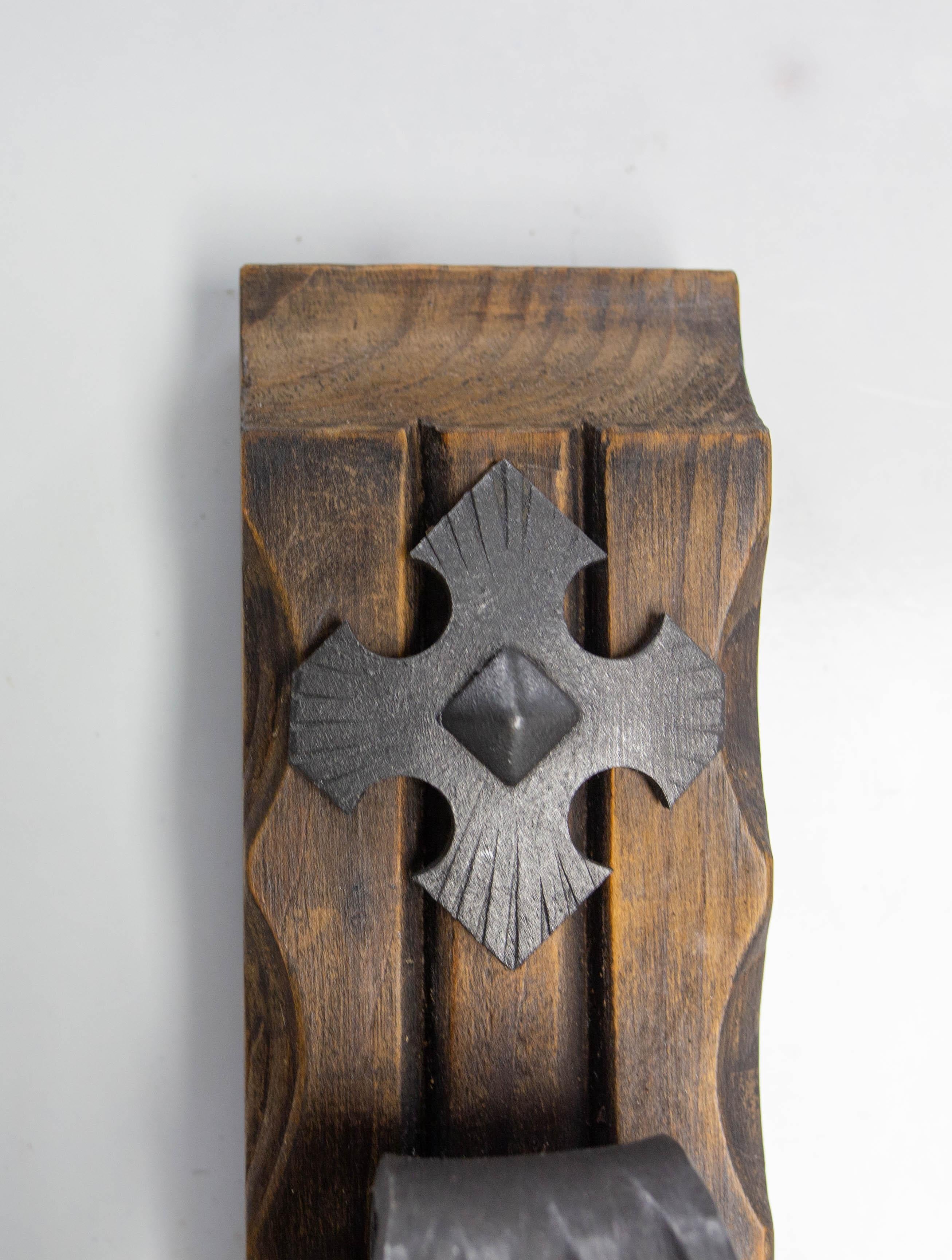 Pair Pine & Wrought Iron Sconces Wall Lights French, 1960 For Sale 3