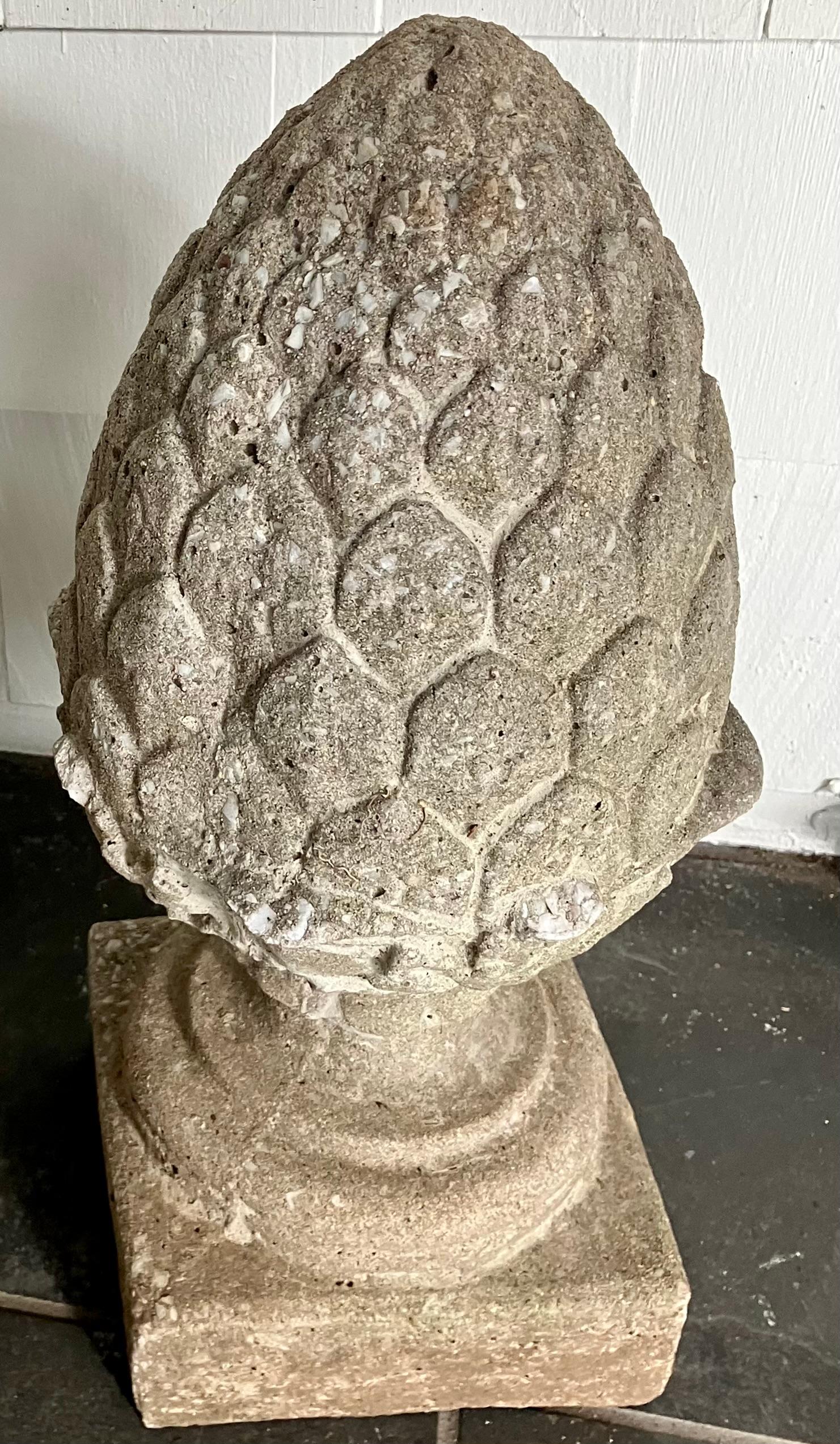 American Pair Pinecone Cast Stone Finials For Sale