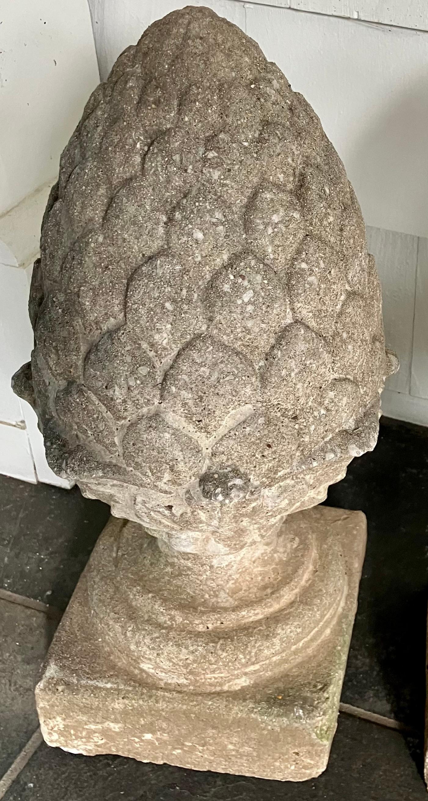 Pair Pinecone Cast Stone Finials In Good Condition For Sale In New York, NY