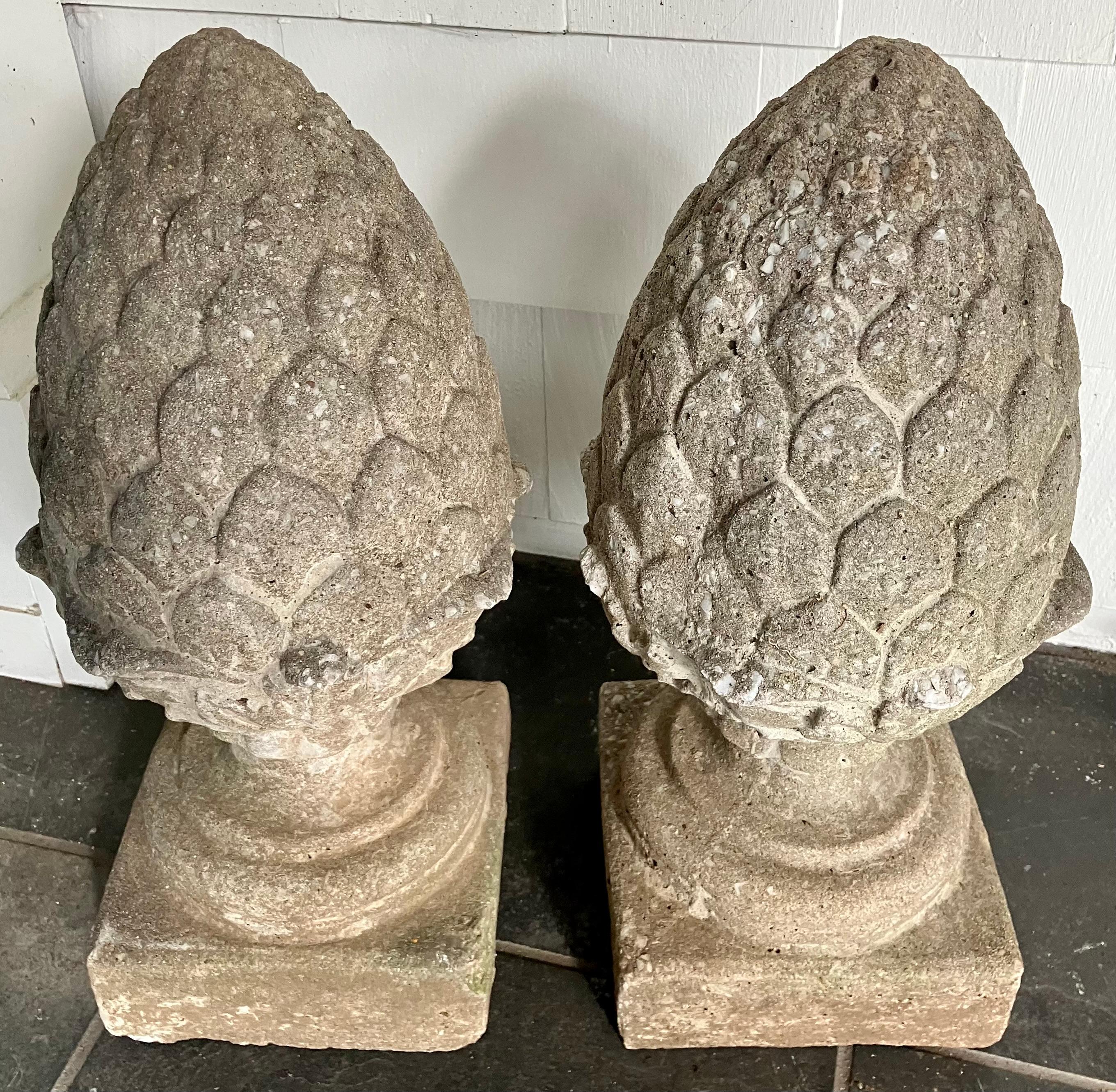 Pair Pinecone Cast Stone Finials For Sale 1