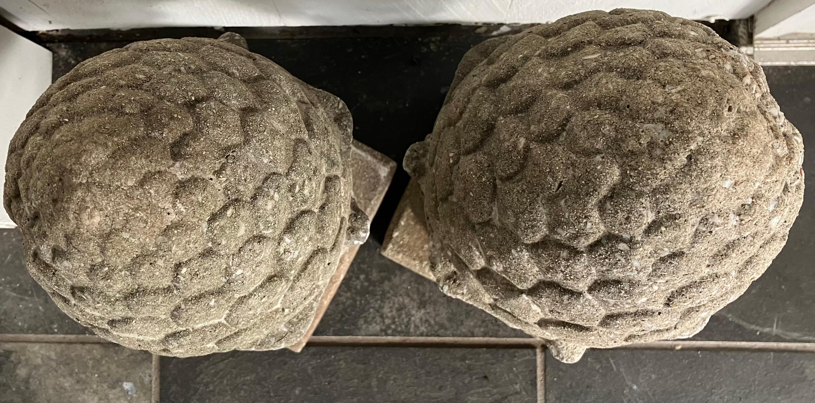 Pair Pinecone Cast Stone Finials For Sale 2