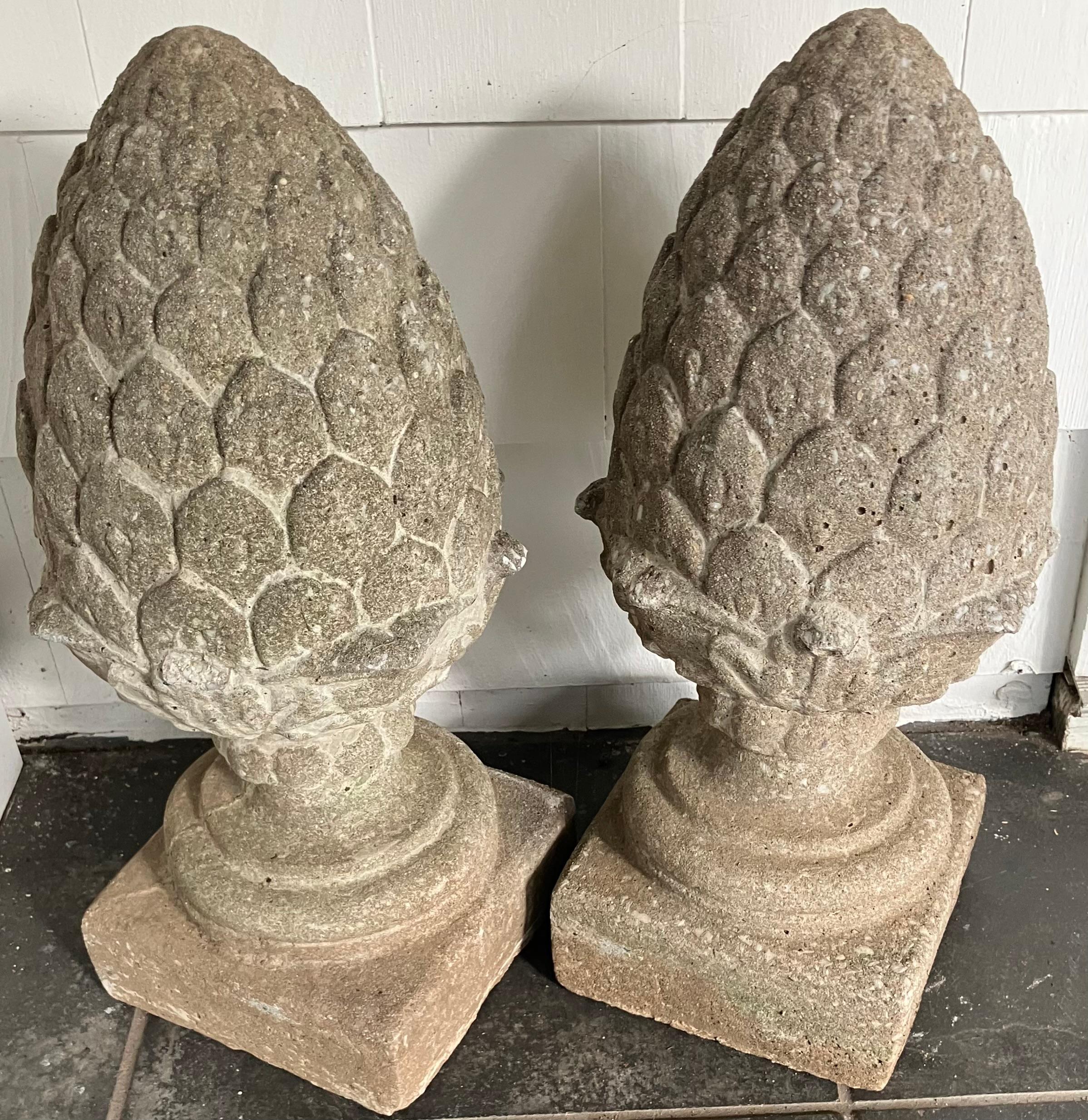 Pair Pinecone Cast Stone Finials For Sale 3