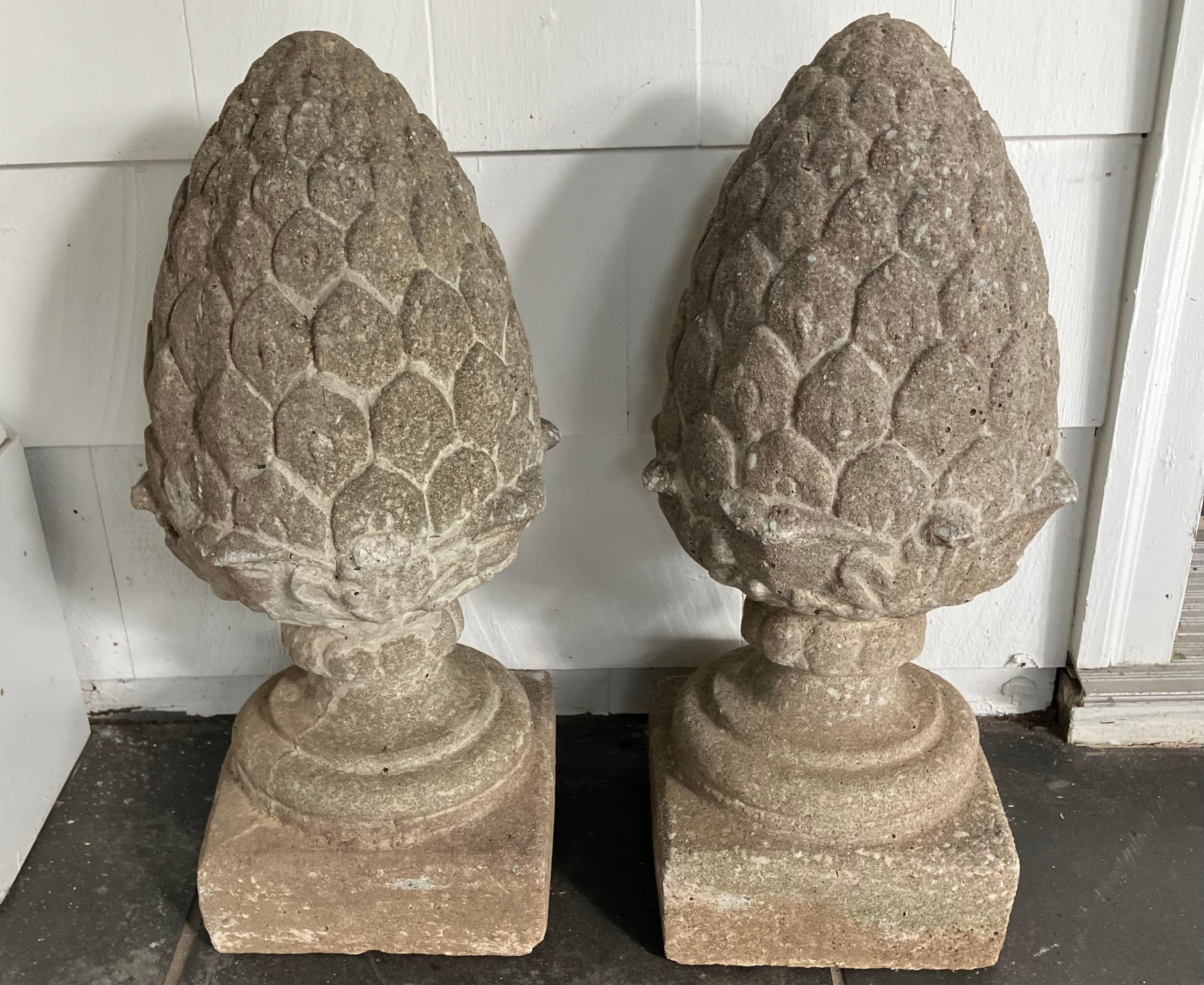 Pair Pinecone Cast Stone Finials For Sale 4