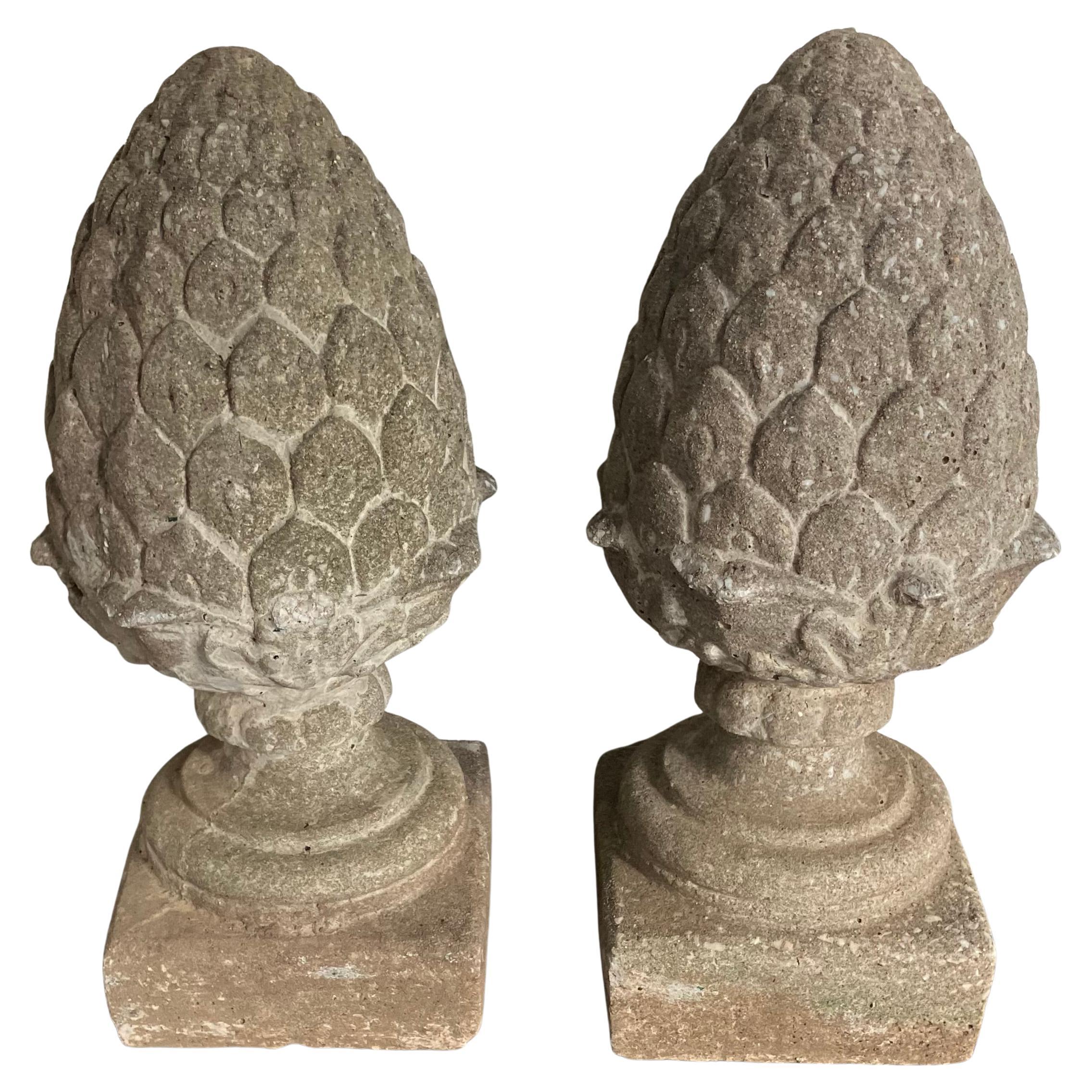 Pair Pinecone Cast Stone Finials