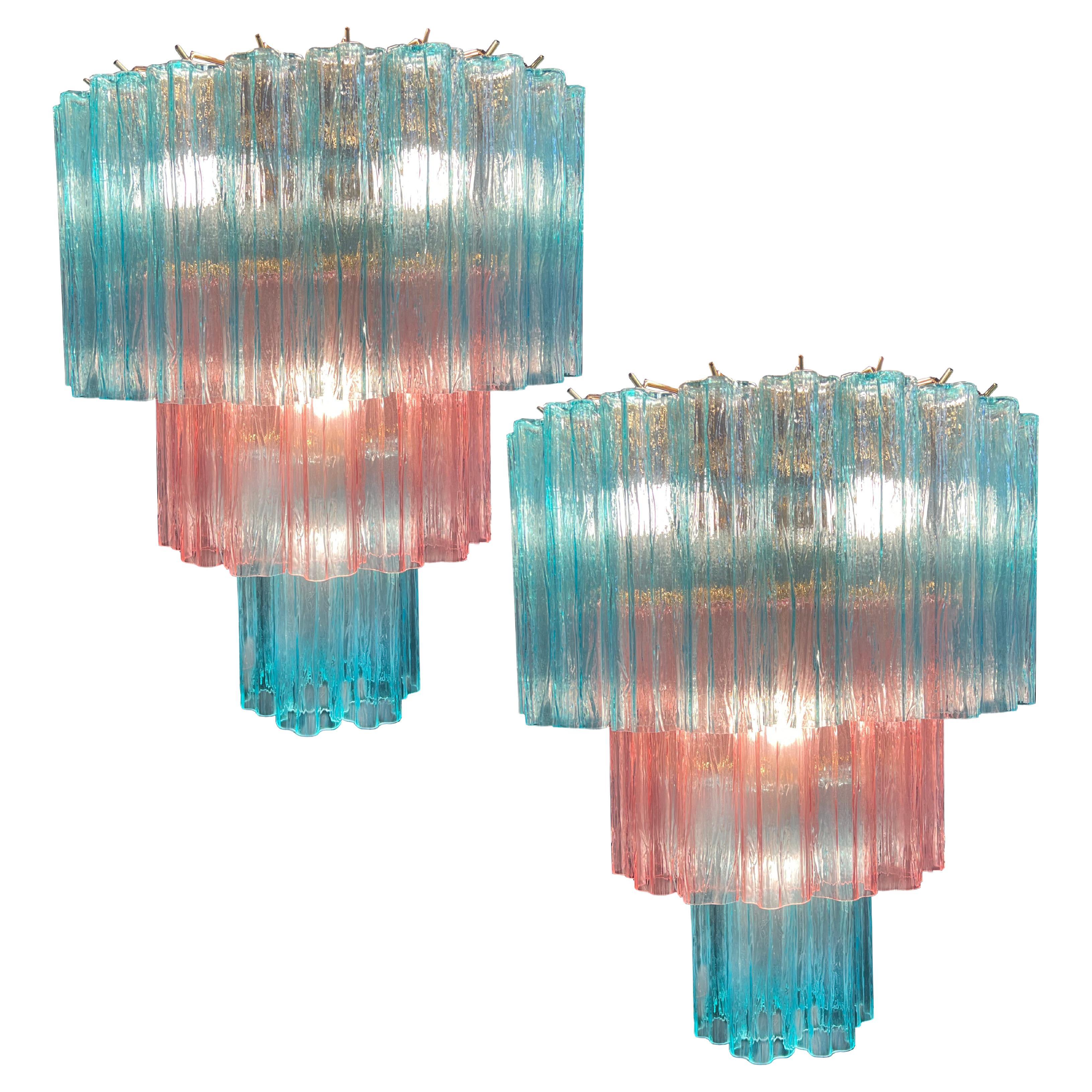 Pair Pink and Blue Murano Chandeliers by Valentina Planta For Sale