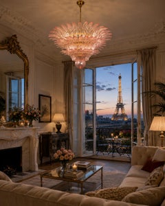 Pair Pink Chandeliers, Murano
