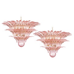 Pair Pink Chandeliers, Murano