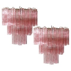 Pair Pink Italian Chandeliers, Murano