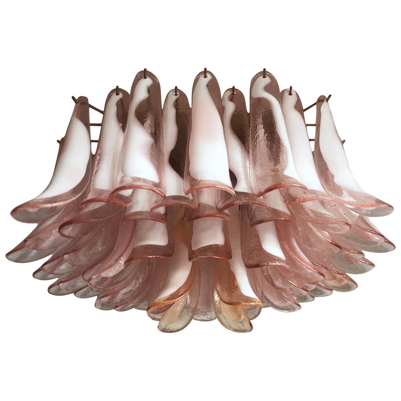 20th Century Pair of 64 Pink Petal Chandeliers Ceiling Light, Murano