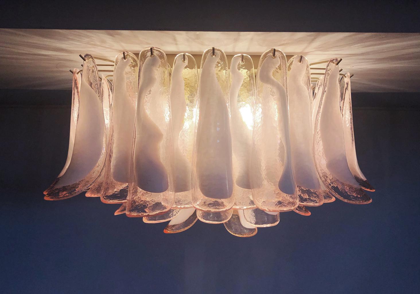 Metal Pair of 64 Pink Petal Chandeliers Ceiling Light, Murano