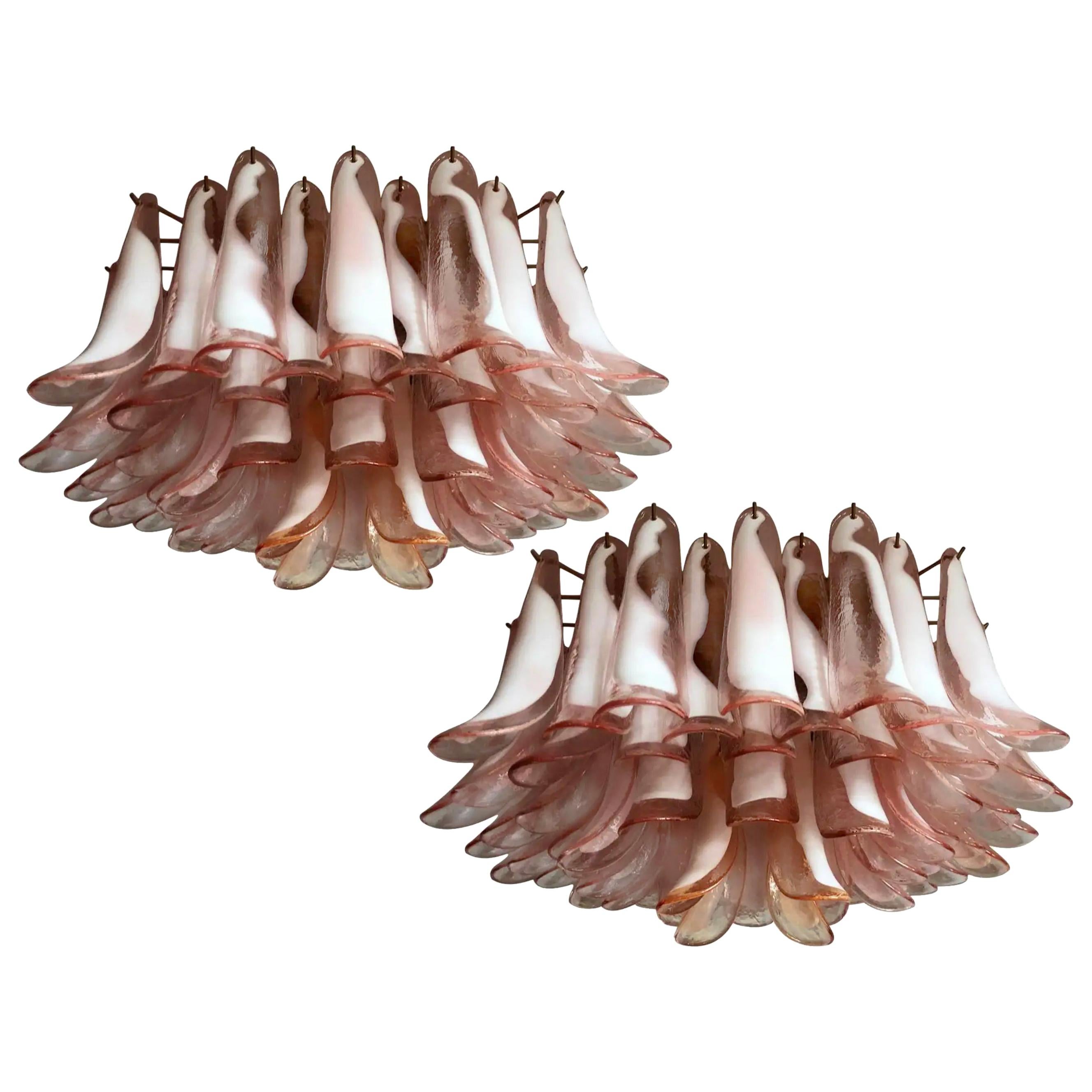 Pair of 64 Pink Petal Chandeliers Ceiling Light, Murano