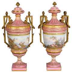 Pair Pink Sevres style vases, 19th Century