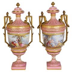 Pair Pink Sevres style vases, 19th Century