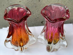 Pair of Pink, Gold & Clear Art Glass, Josef Hospodka, Chribska Glassworks, Czech