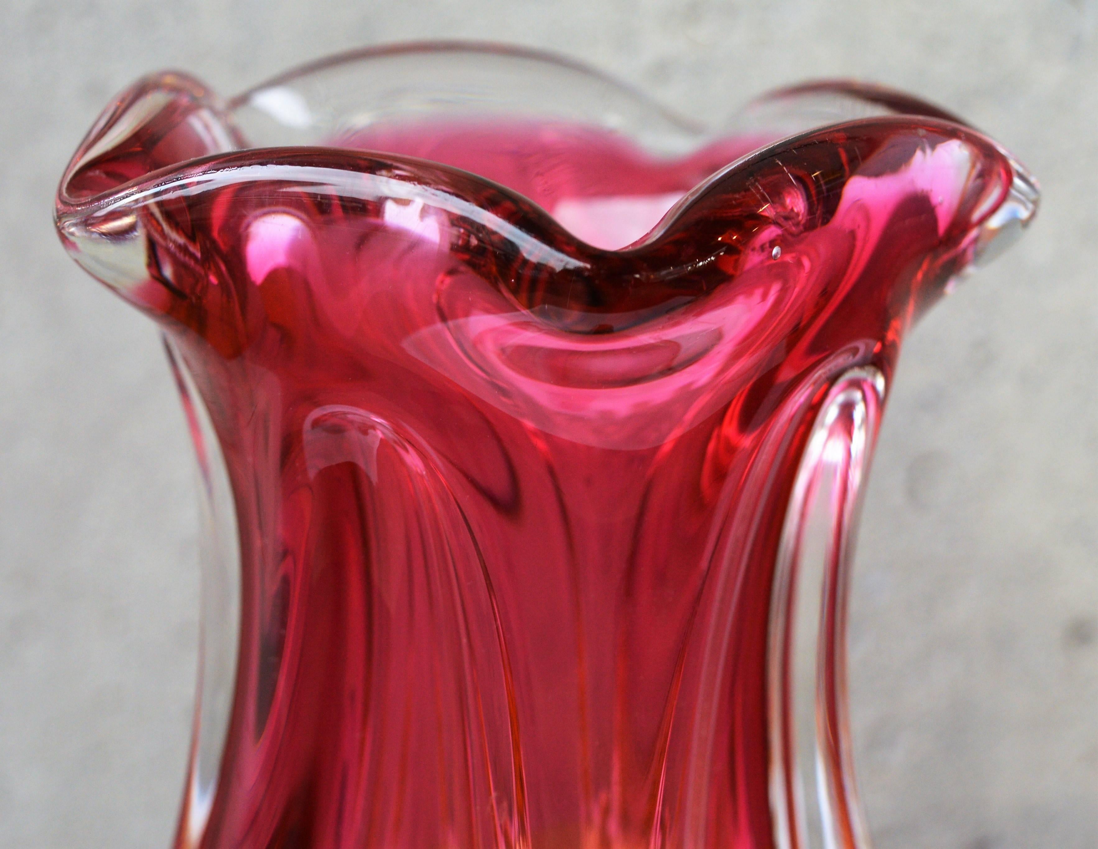 Mid-Century Modern Pair of Pink, Gold & Clear Art Glass, Josef Hospodka, Chribska Glassworks, Czech For Sale