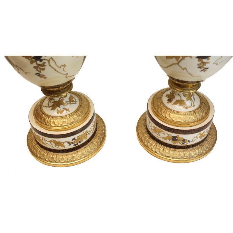 19th Century Pair Pirkenhammer Porcelain Aesthetic Gold Encrusted Dragon Vases, c 1880 For Sale