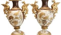 Pair of Pirkenhammer Porcelain Aesthetic Gold Encrusted Dragon Vases, circa 1880