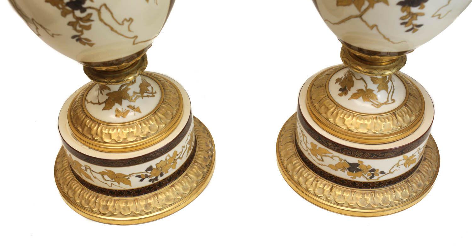 Pair of Pirkenhammer Porcelain Aesthetic Gold Encrusted Dragon Vases, circa 1880 For Sale 2