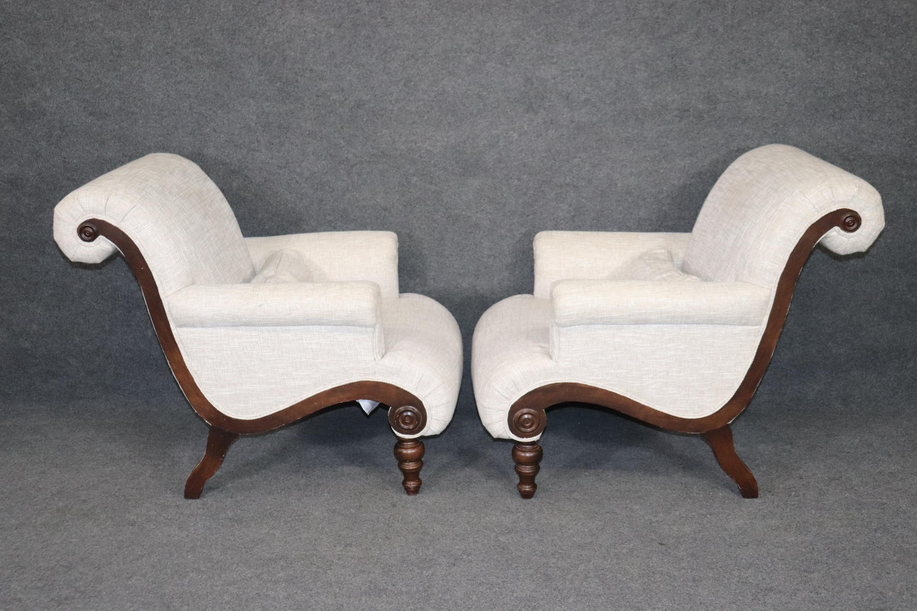 Linen Pair Plantation Campeche Style Lounge Chairs with Matching ottomans