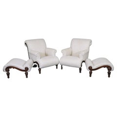 Pair Plantation Campeche Style Lounge Chairs with Matching ottomans