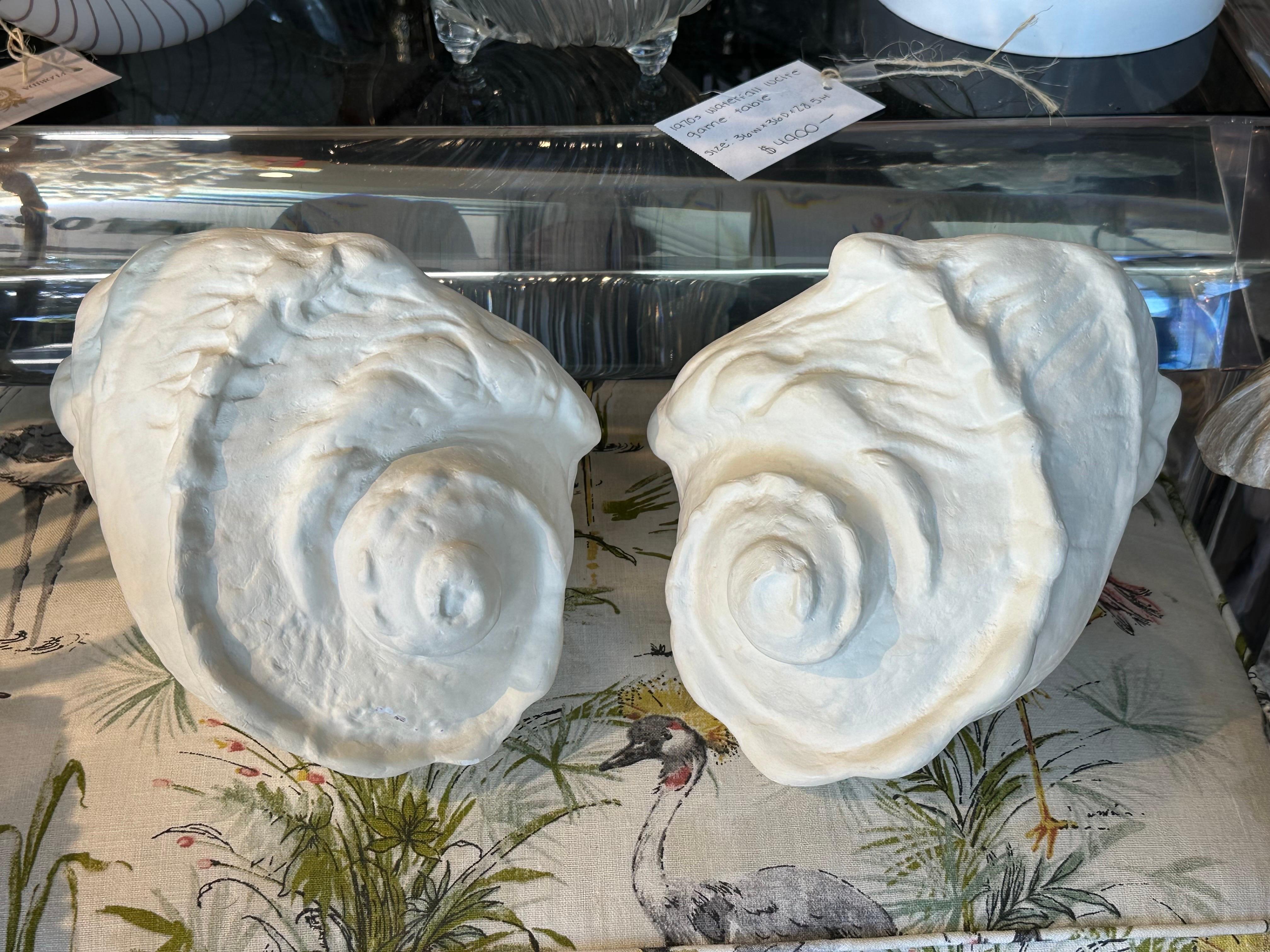 Hollywood Regency Pair Plaster Palm Beach Shell Seashell Wall Light Sconces Serge Roche Manner  For Sale
