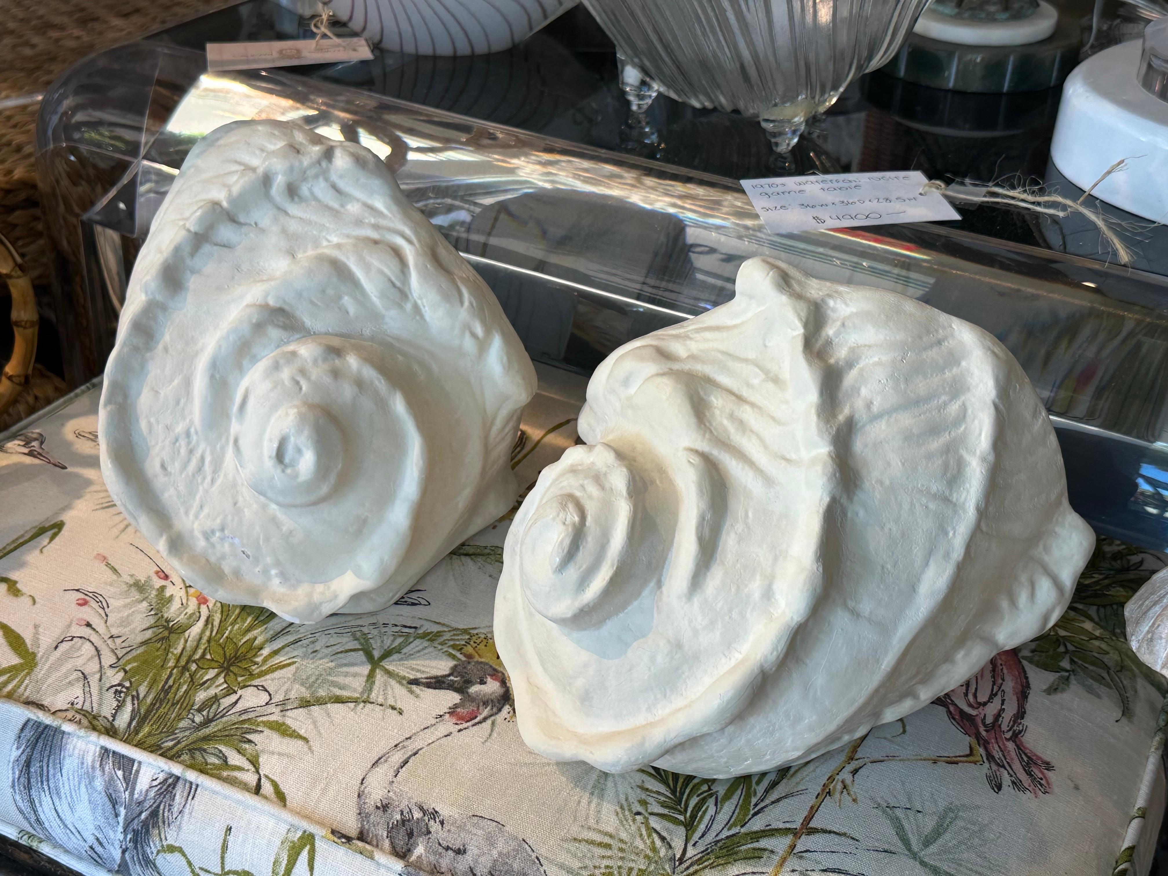 Pair Plaster Palm Beach Shell Seashell Wall Light Sconces Serge Roche Manner  In Good Condition For Sale In West Palm Beach, FL