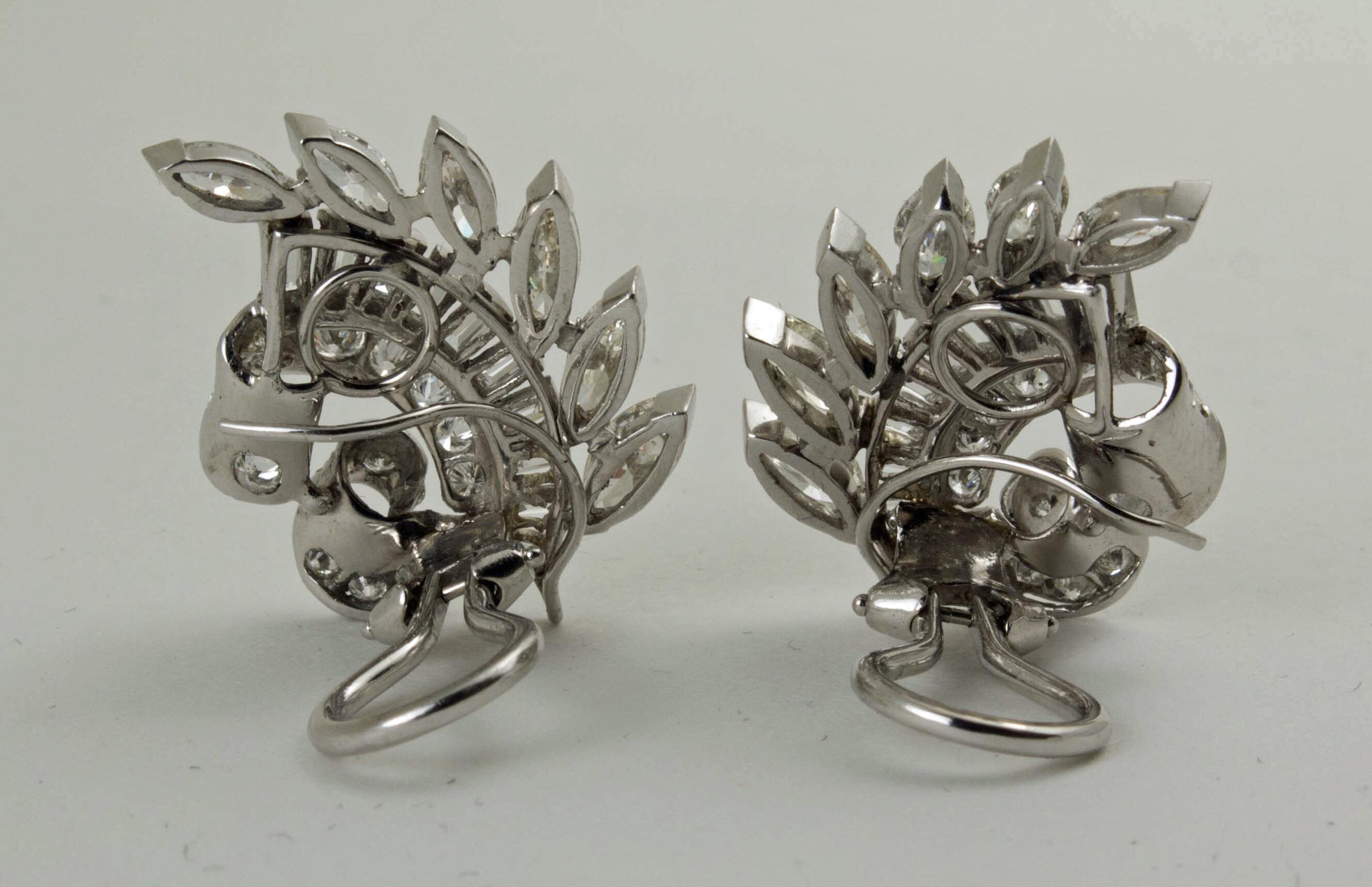 Modern Pair of Platinum and Diamond Ear Clips For Sale