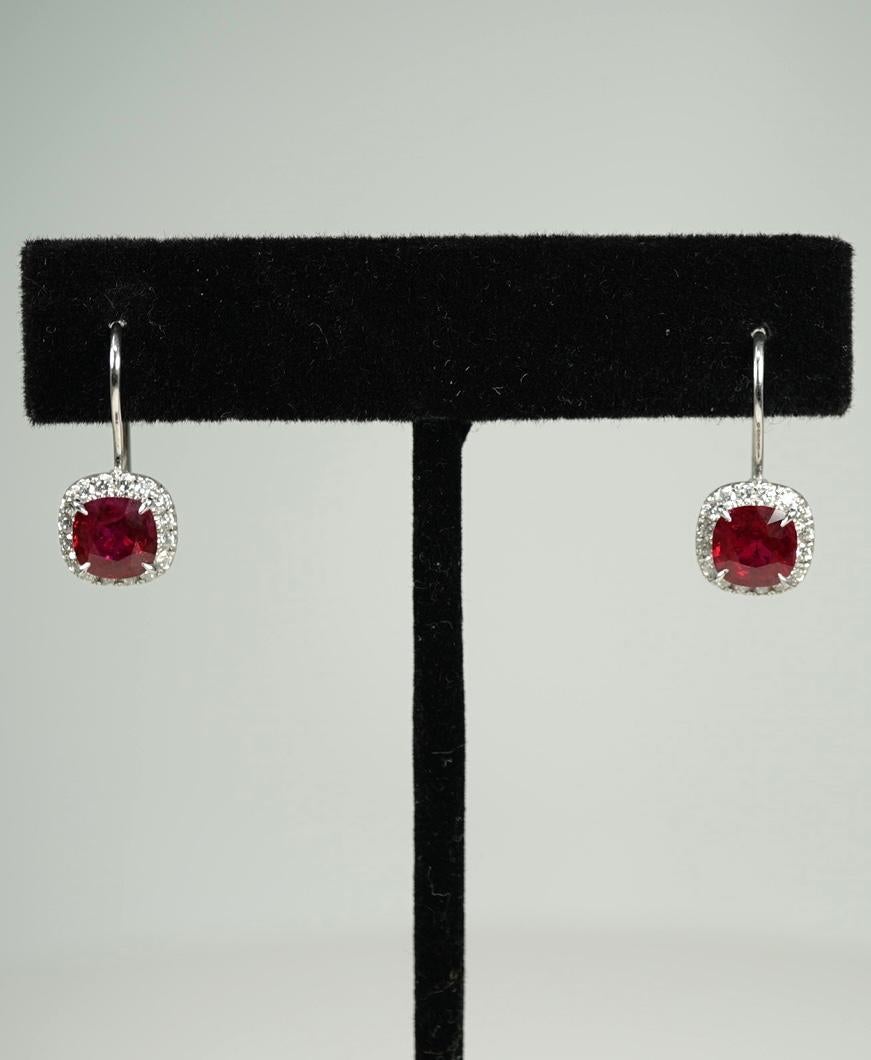 With the trademark for Leverington & Company, these exceptional ruby and diamond drop earrings are lovely!  The total stated weight of the rubies is 2.87 carats.