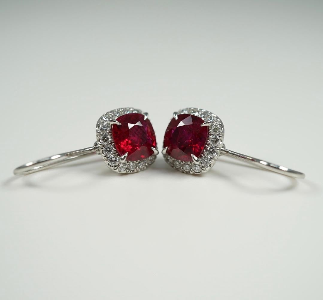 Pair Platinum Ruby Diamond Earrings In Good Condition In Dallas, TX