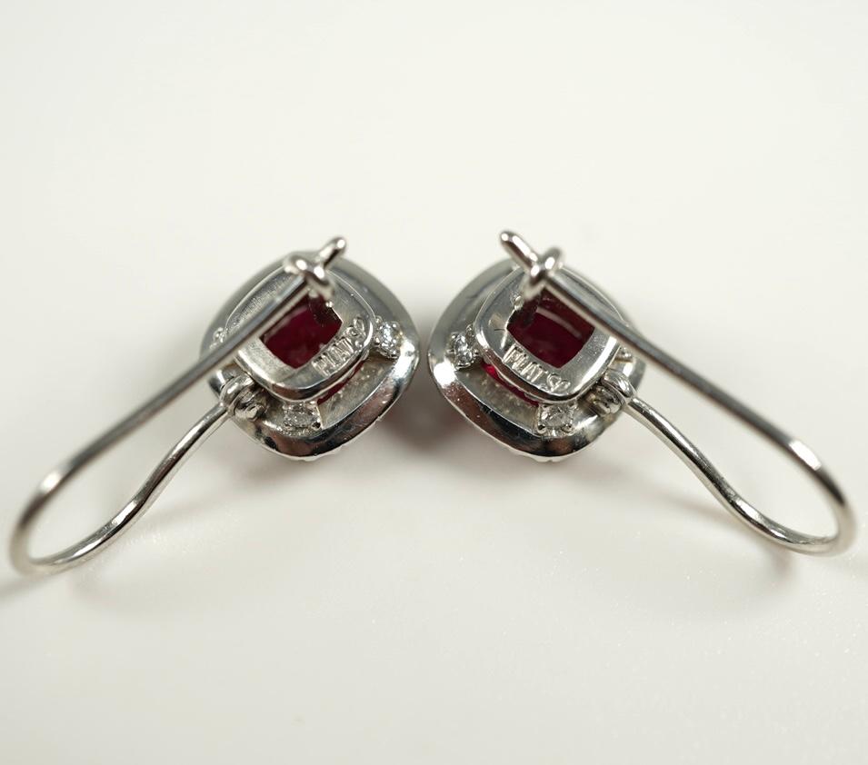Women's or Men's Pair Platinum Ruby Diamond Earrings