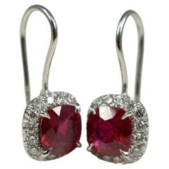 Pair Platinum Ruby Diamond Earrings
