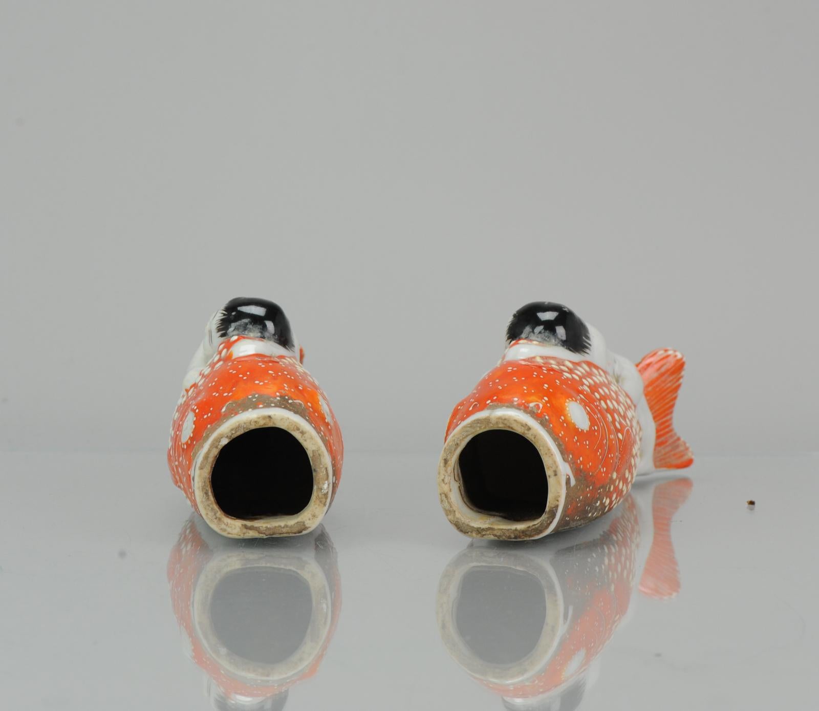 Pair of Pocket Wall Vases in Koi Carp Fish Shape Antique ca 1900 Japanese Kutani 3