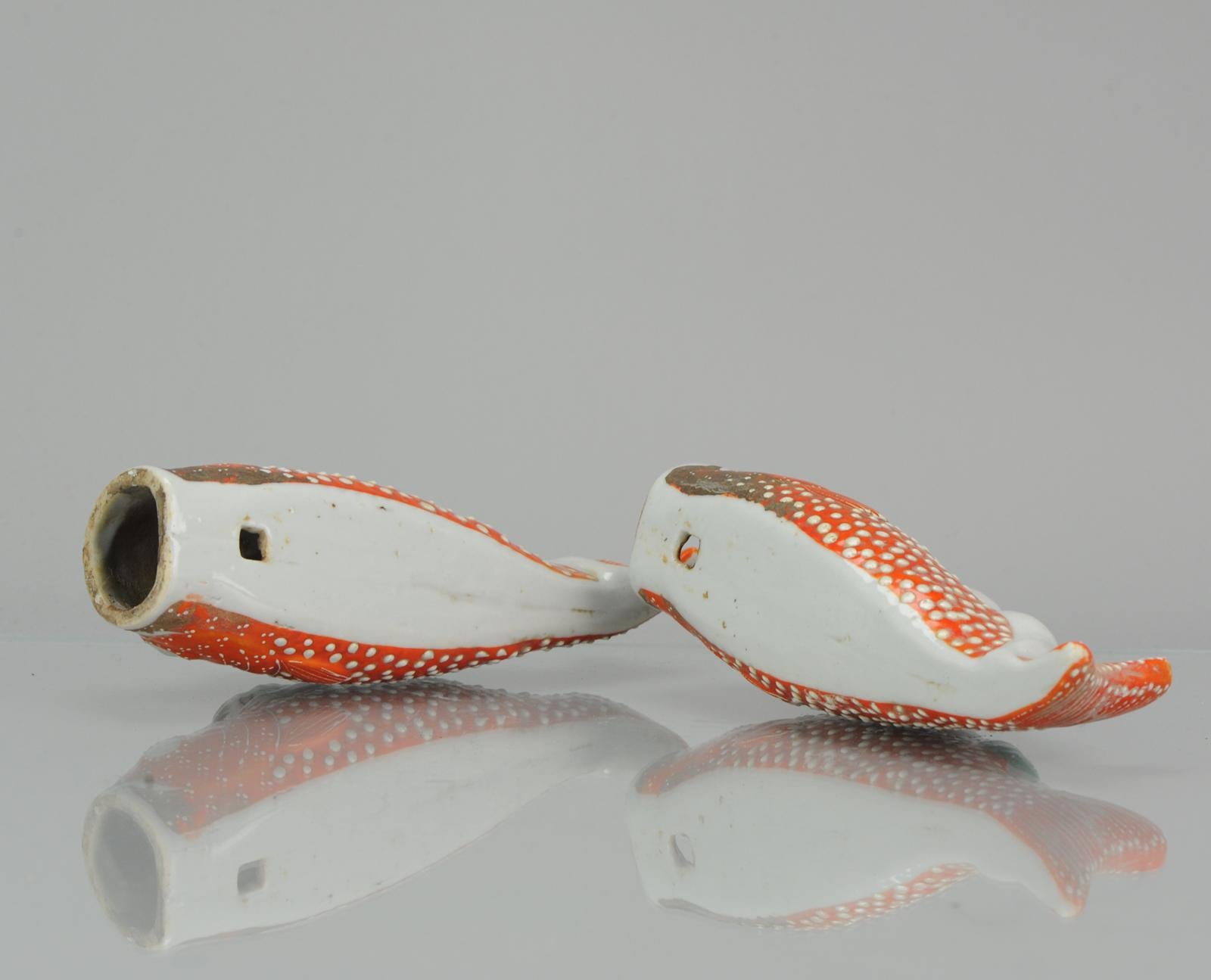 Pair of Pocket Wall Vases in Koi Carp Fish Shape Antique ca 1900 Japanese Kutani 5