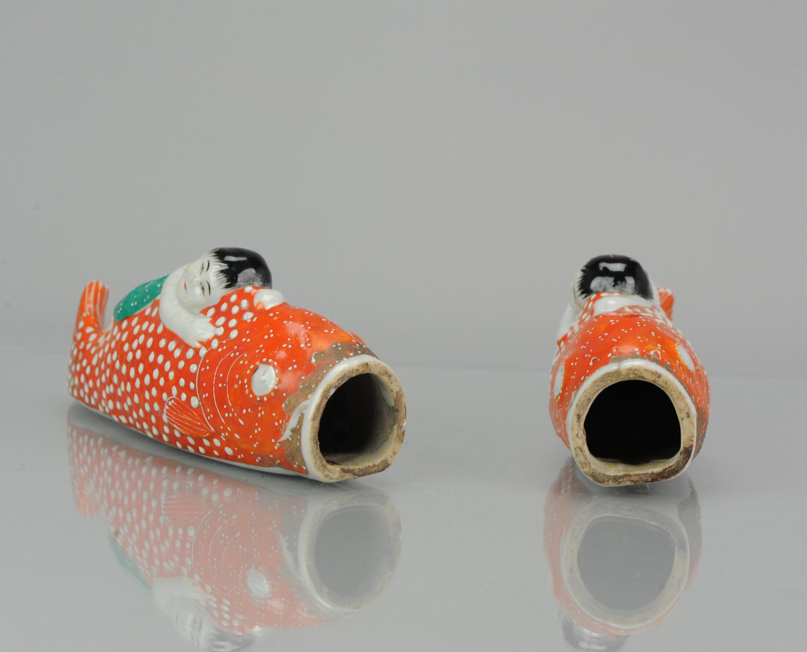 Pair of Pocket Wall Vases in Koi Carp Fish Shape Antique ca 1900 Japanese Kutani 8
