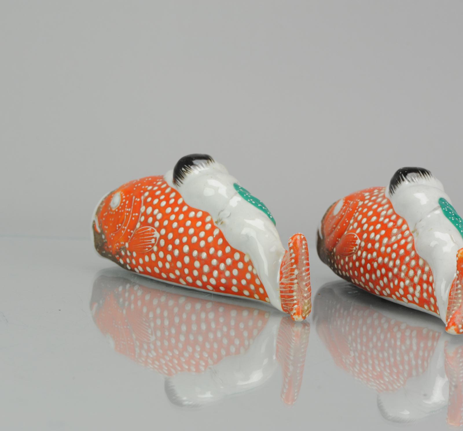 Meiji Pair of Pocket Wall Vases in Koi Carp Fish Shape Antique ca 1900 Japanese Kutani