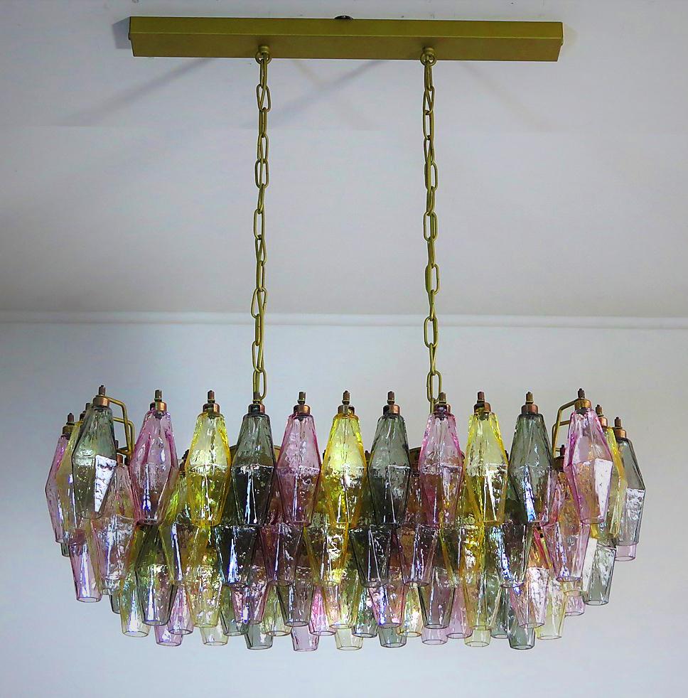 Pair of Poliedri Candeliers Carlo Scarpa Style, 84 Multicolored Glasses, Murano 5