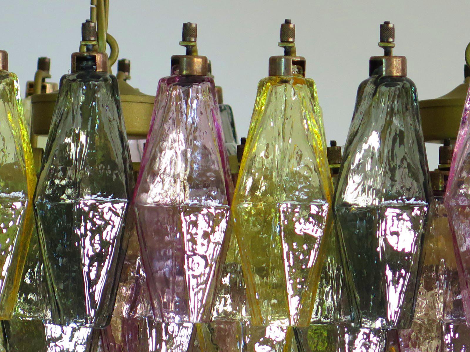 Pair of Poliedri Candeliers Carlo Scarpa Style, 84 Multicolored Glasses, Murano 7