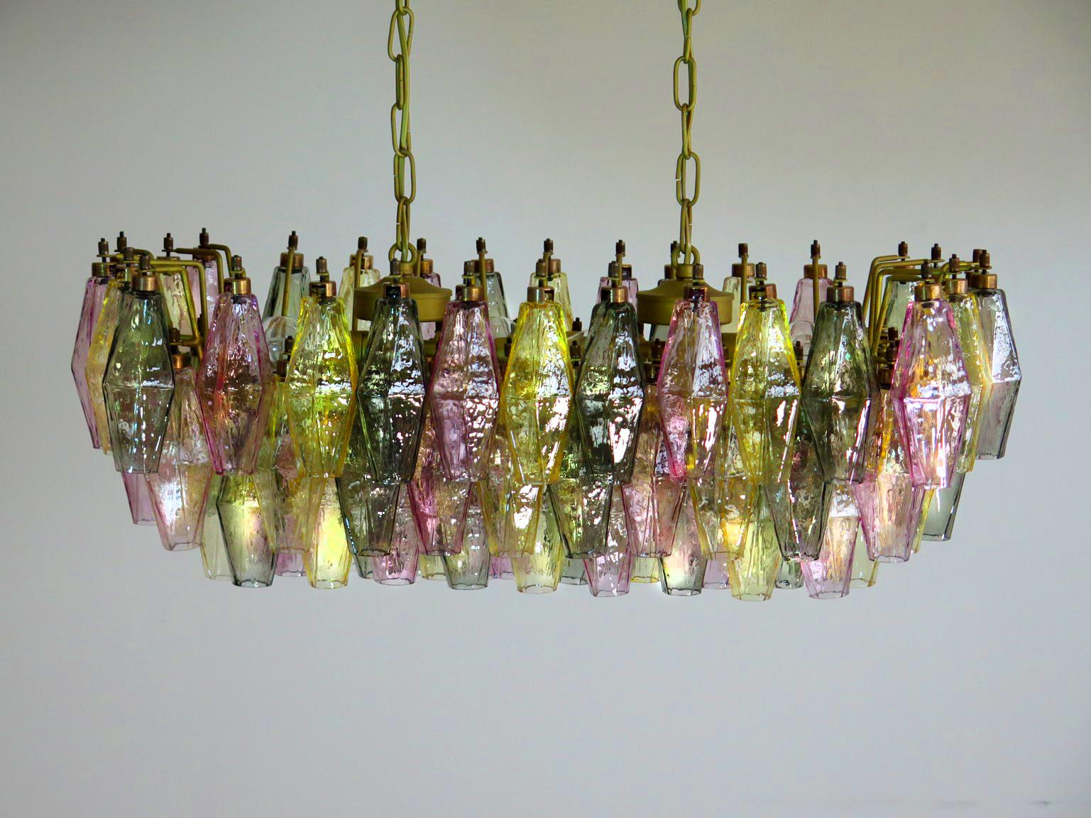 Pair of Poliedri Candeliers Carlo Scarpa Style, 84 Multicolored Glasses, Murano 8