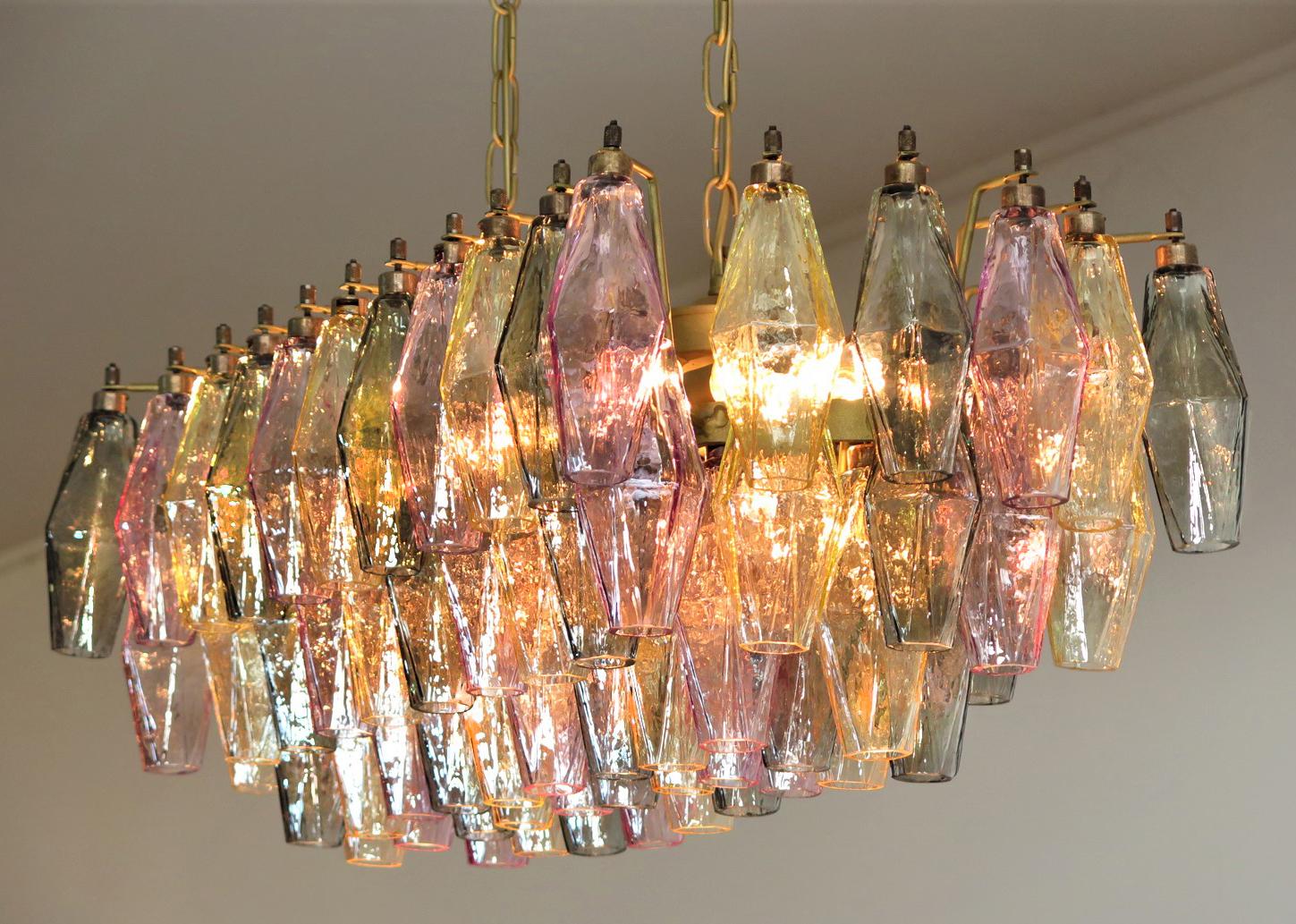 Elegant Italian chandelier made from 84 beautiful Murano multicolored glasses 