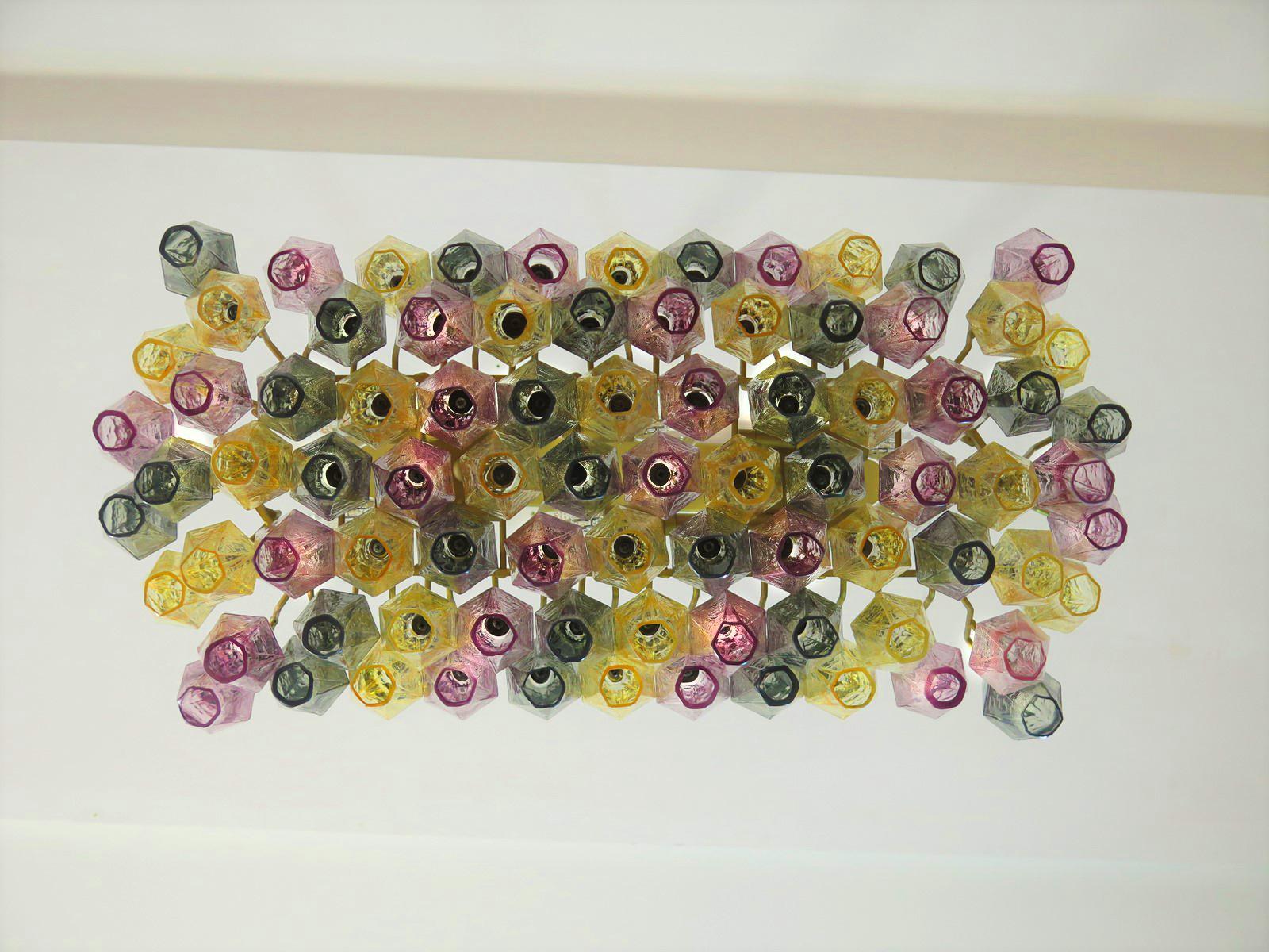Pair of Poliedri Candeliers Carlo Scarpa Style, 84 Multicolored Glasses, Murano In Excellent Condition In Budapest, HU
