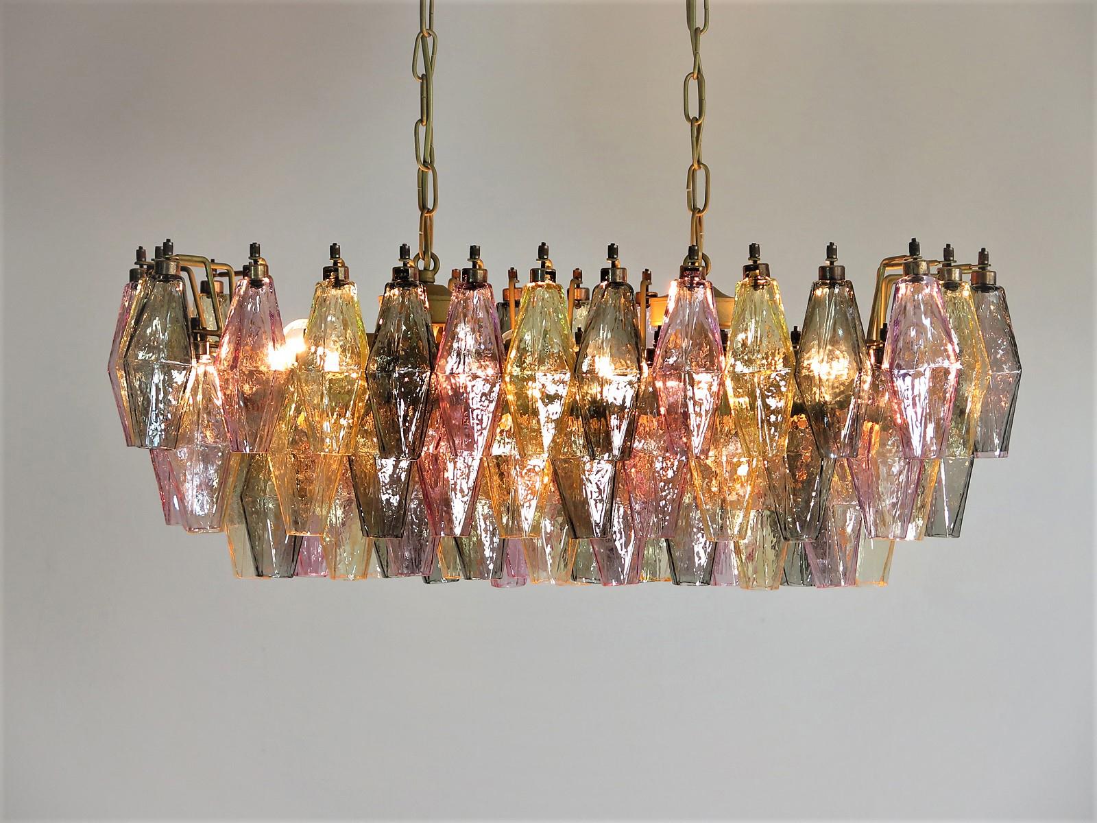 Pair of Poliedri Candeliers Carlo Scarpa Style, 84 Multicolored Glasses, Murano 2