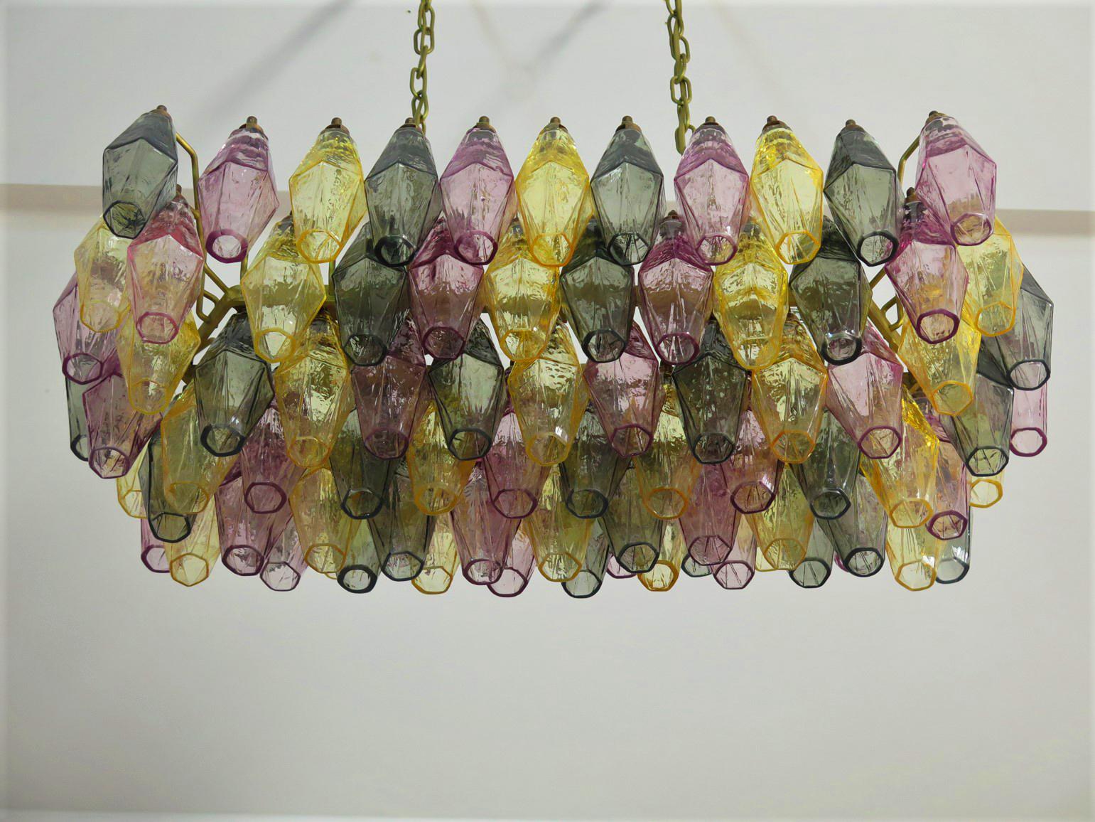 Pair of Poliedri Candeliers Carlo Scarpa Style, 84 Multicolored Glasses, Murano 3