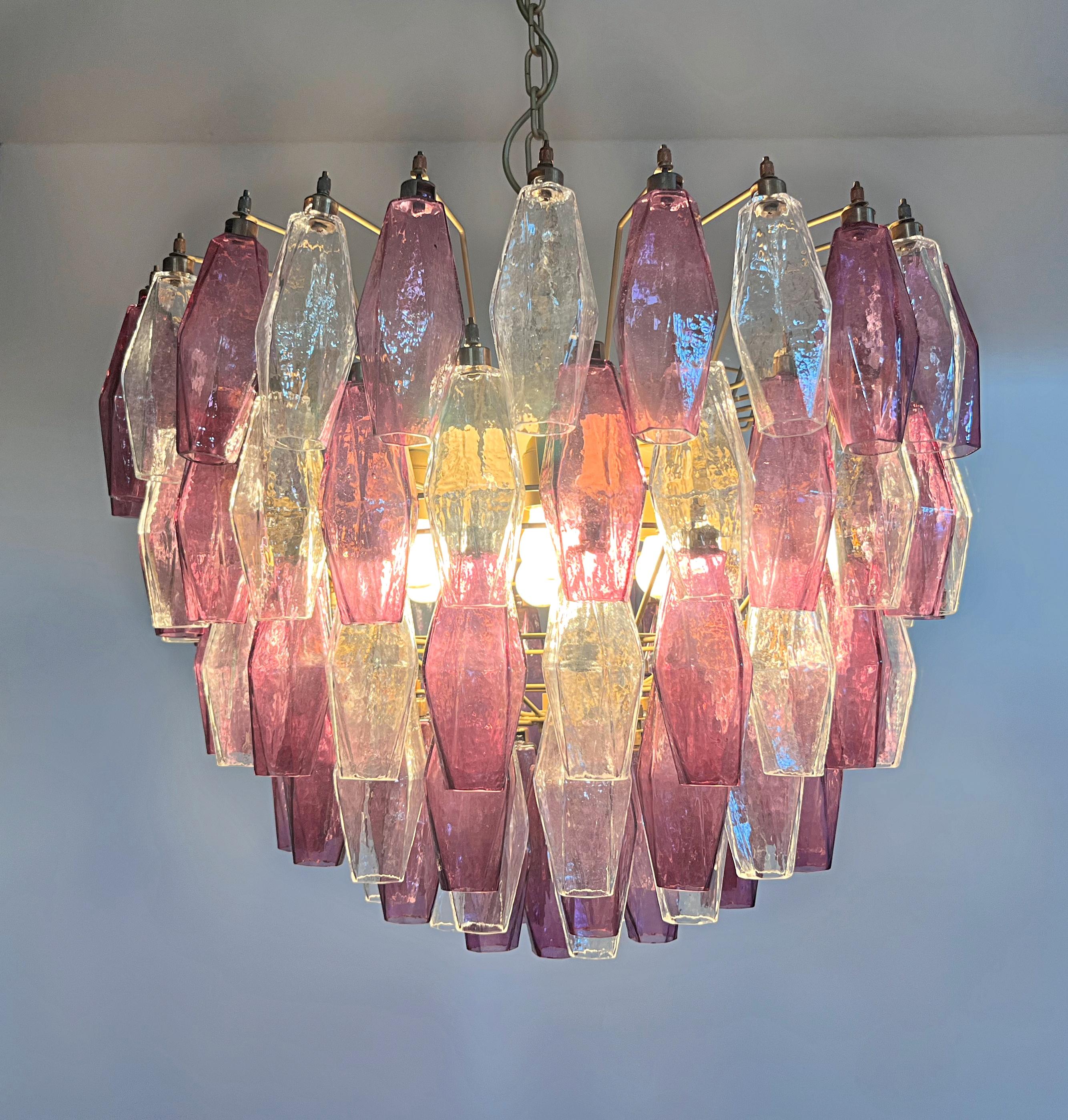 Art Glass Pair Poliedri Chandelier For Sale