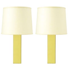 Pair Polished Brass Column Table Lamps