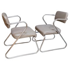 Pair Polished Chrome Armchairs manner of Kem Weber