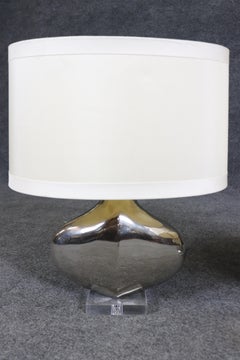 Pair Polished Steel and Lucite Tanner Kenzie Mid Century Modern Table Lamps