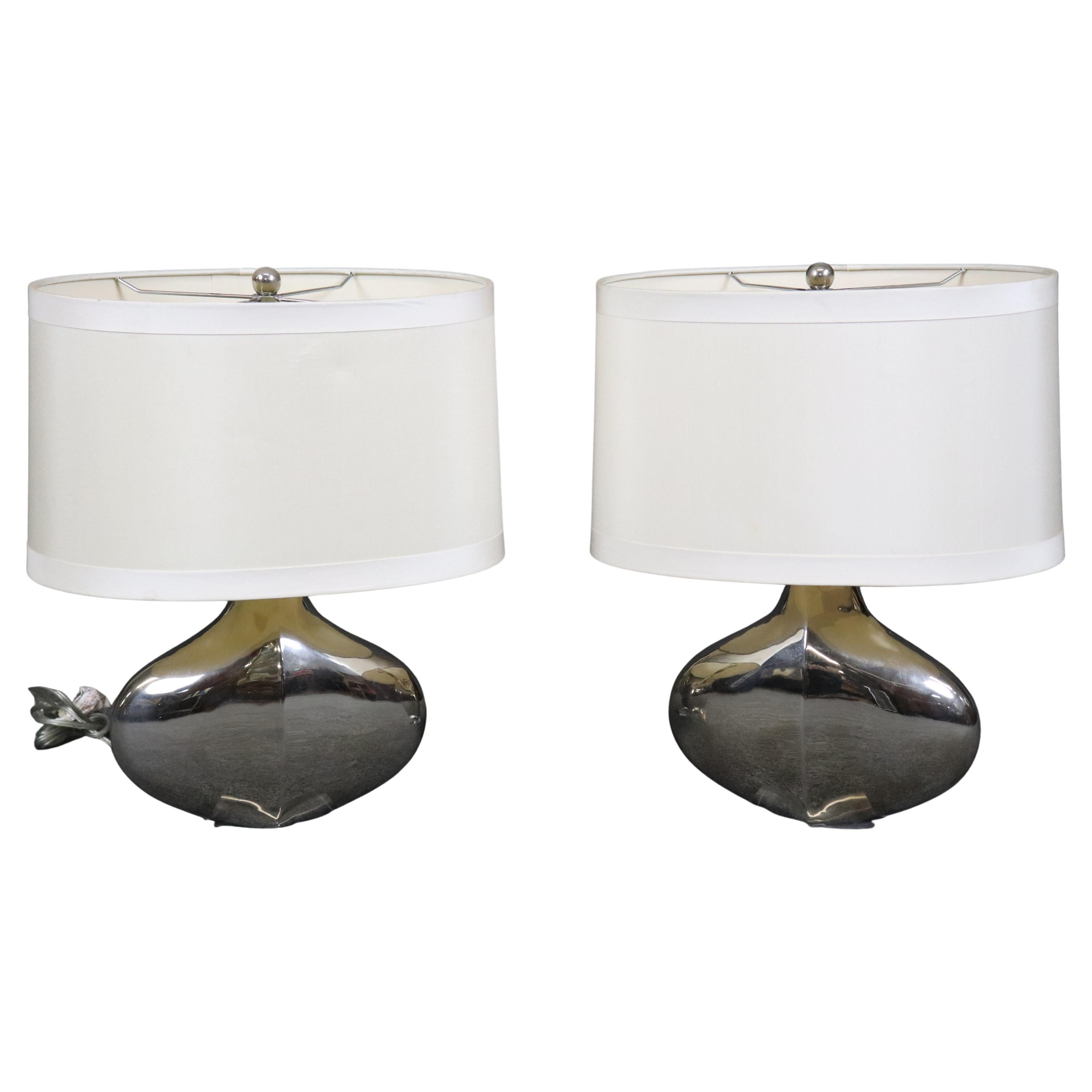 Pair Polished Steel and Lucite Tanner Kenzie Mid Century Modern Table Lamps