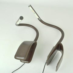 Pair Poltrona Frau Leather Clip Lamps in Chocolate Brown