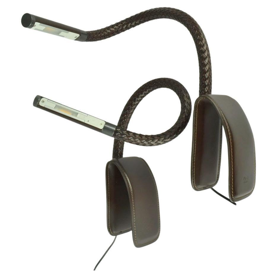 Pair Poltrona Frau Leather Clip Lamps in Chocolate Brown For Sale